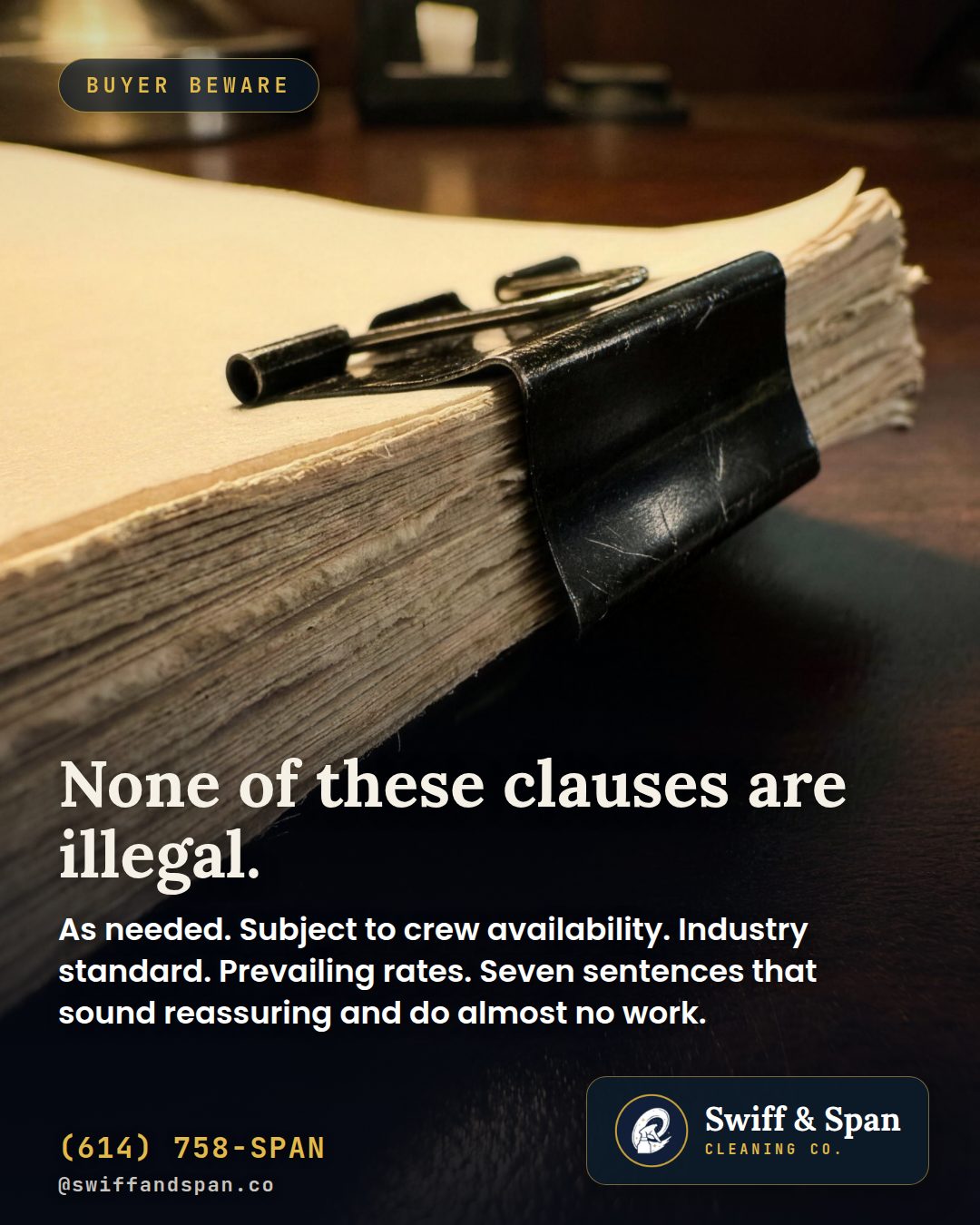Swiff & Span info card: Seven sentences in your contract should make you nervous.