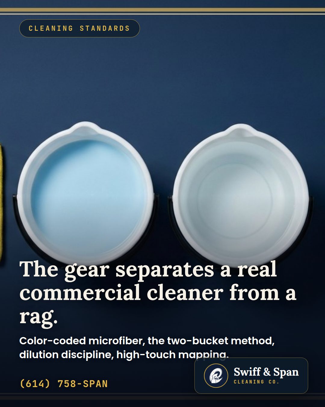 Swiff & Span info card: The gear separates a real commercial cleaner from a rag.