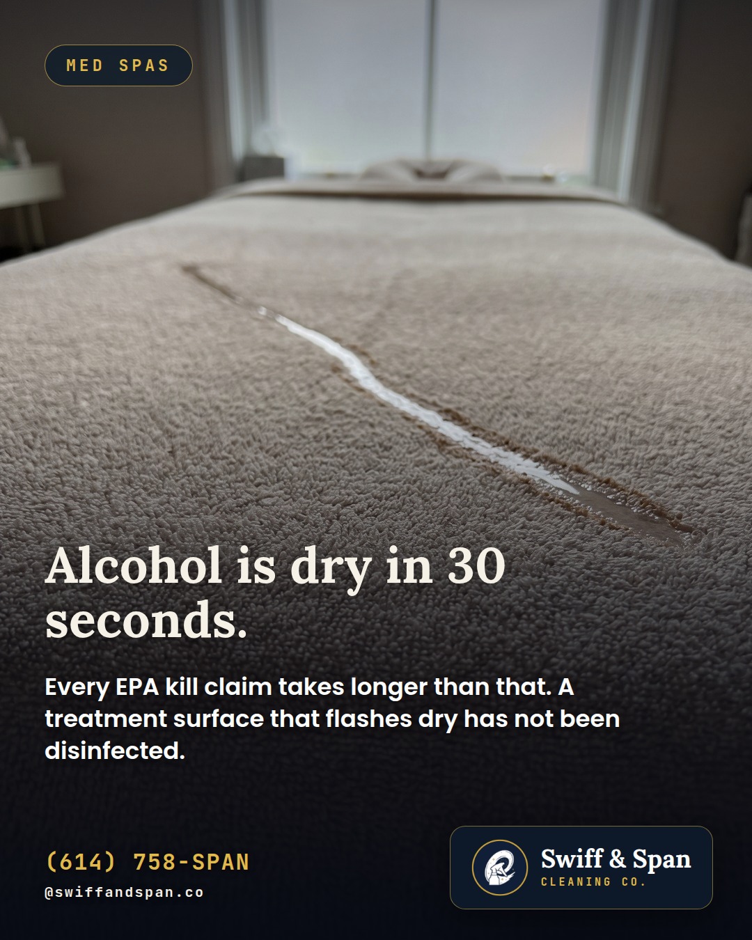Swiff & Span photo card: Alcohol is dry in 30 seconds.