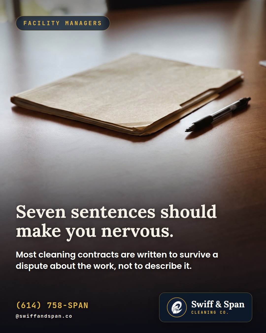 Swiff & Span photo card: Seven sentences should make you nervous.