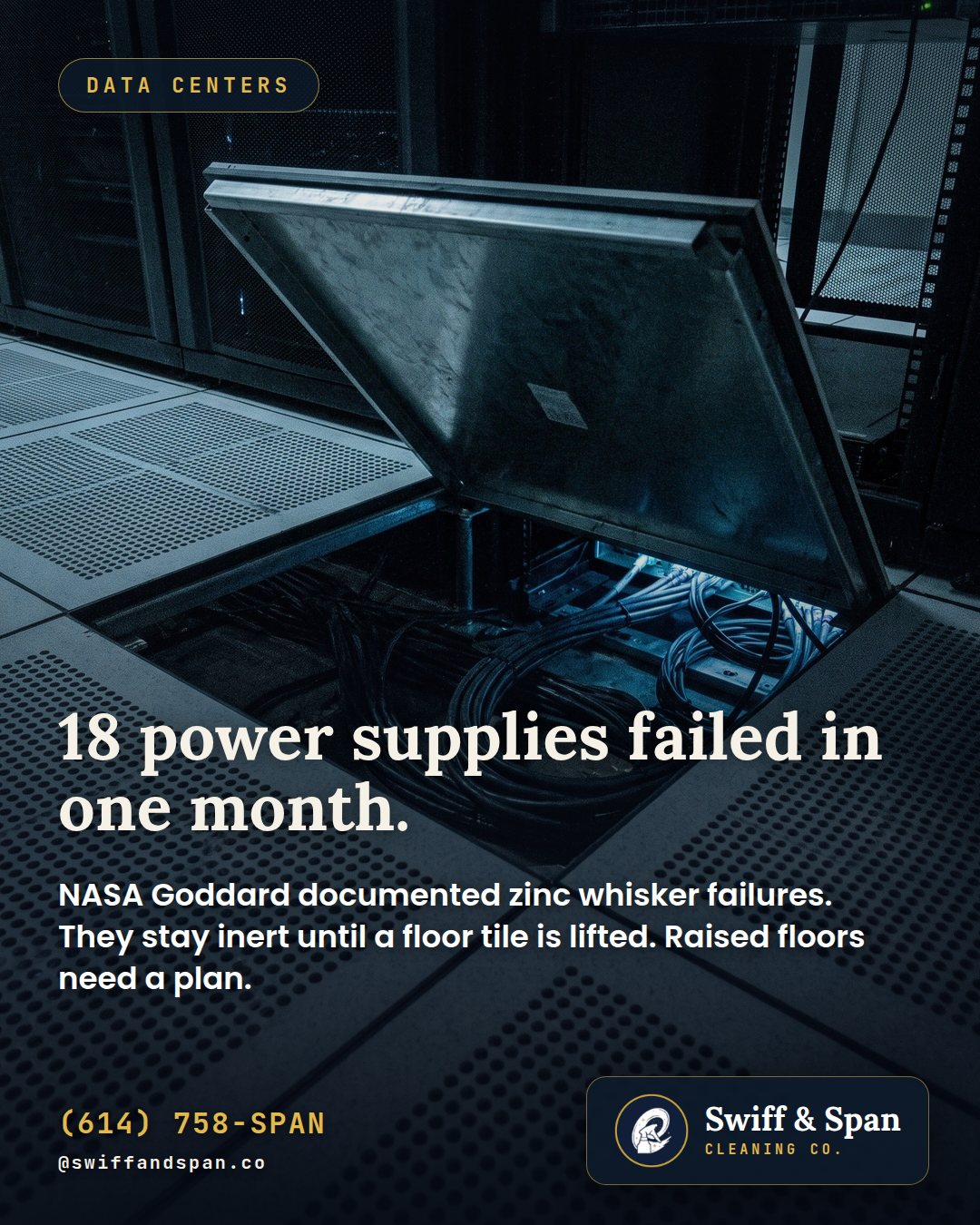 Swiff & Span photo card: 18 power supplies failed in one month.
