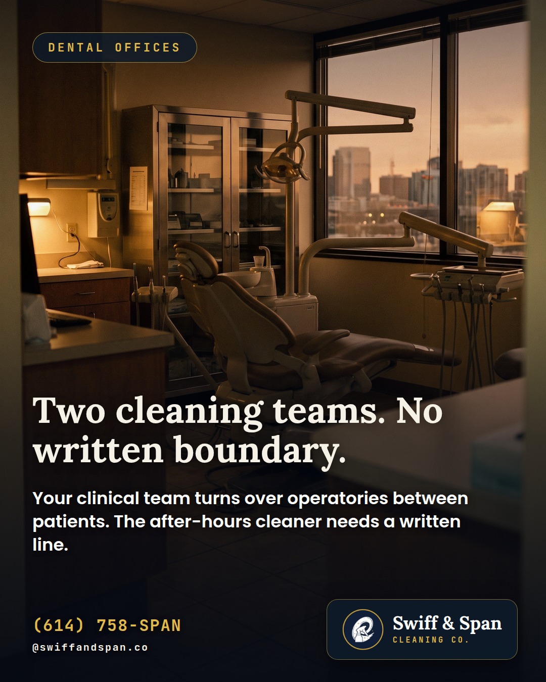 Swiff & Span photo card: Two cleaning teams. No written boundary.