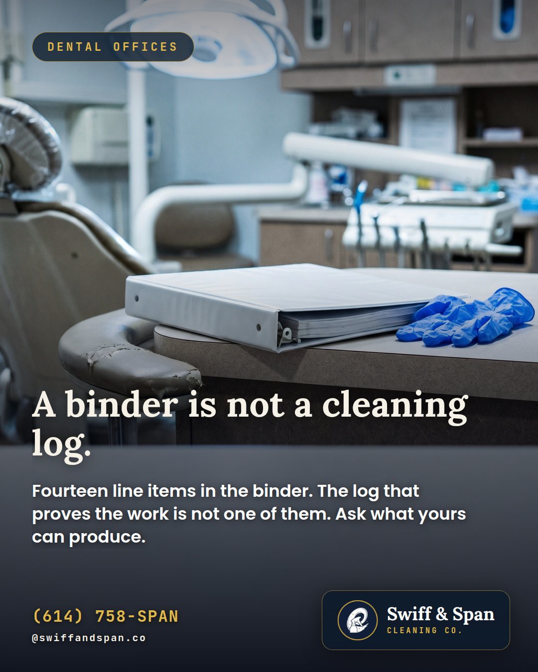 Swiff & Span photo card: A binder is not a cleaning log.