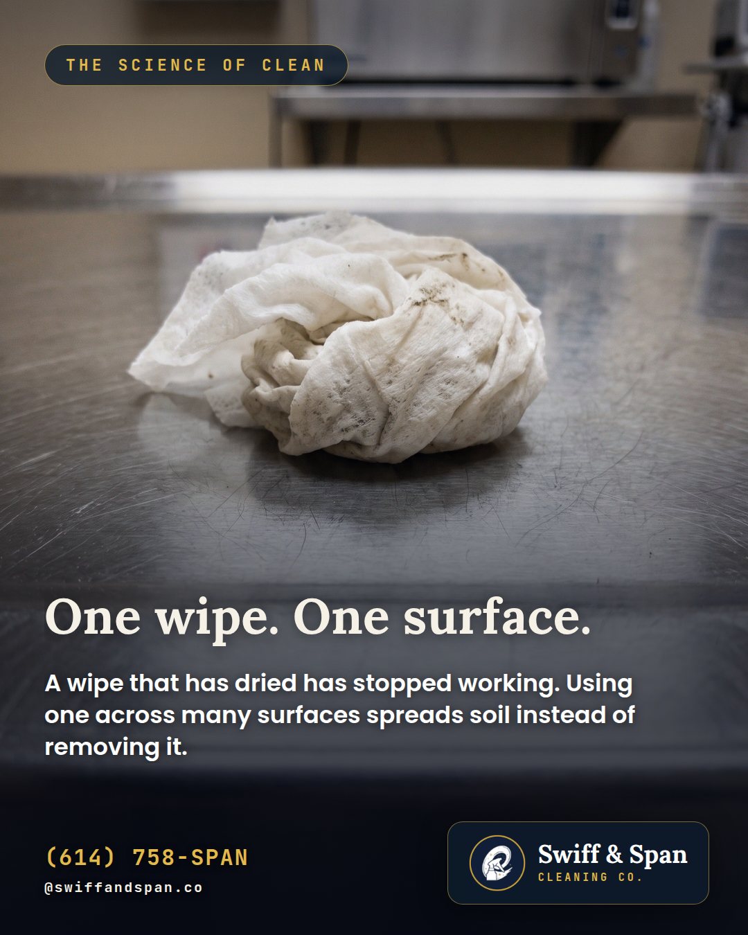 Swiff & Span photo card: One wipe. One surface.