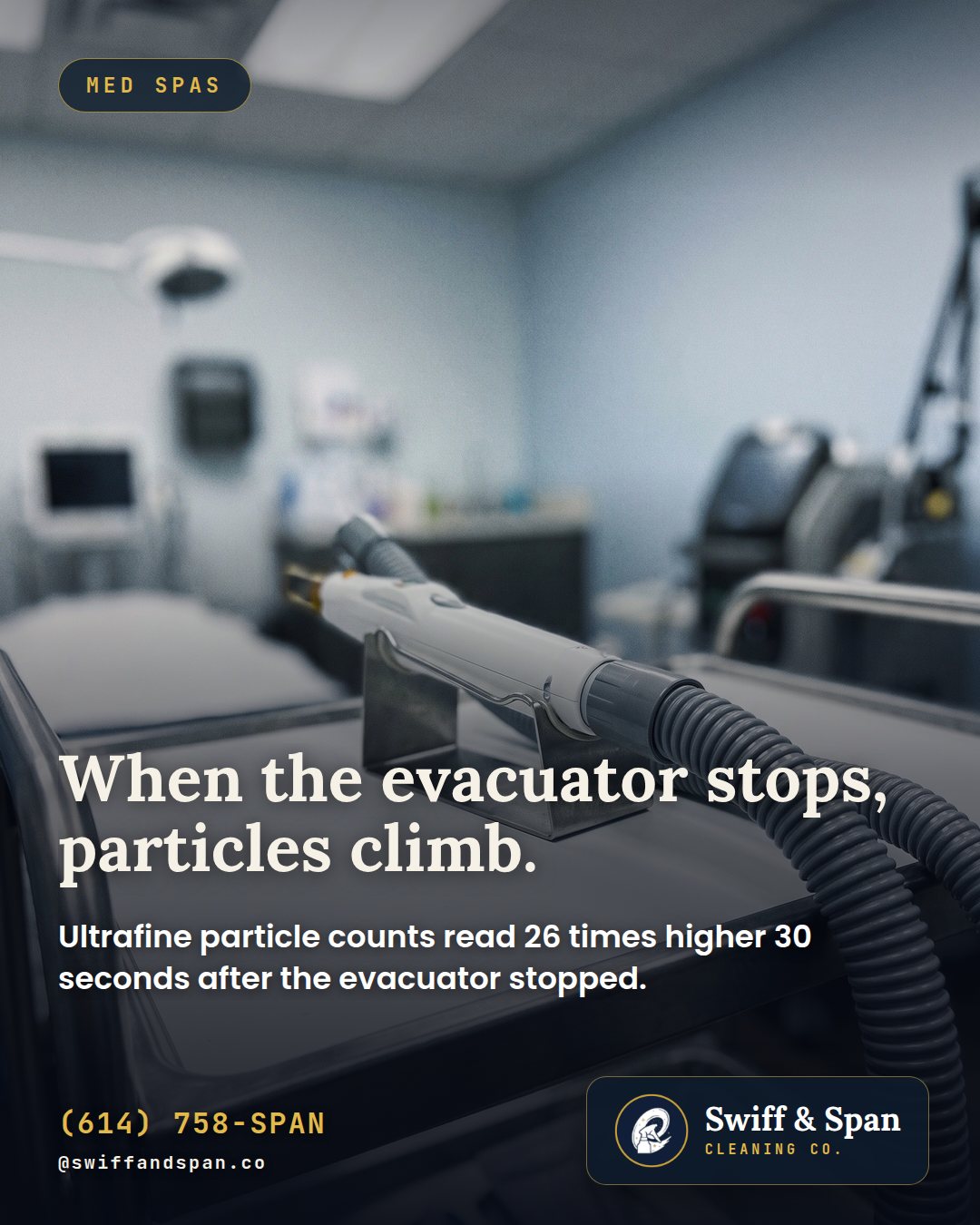 Swiff & Span photo card: When the evacuator stops, particles climb.