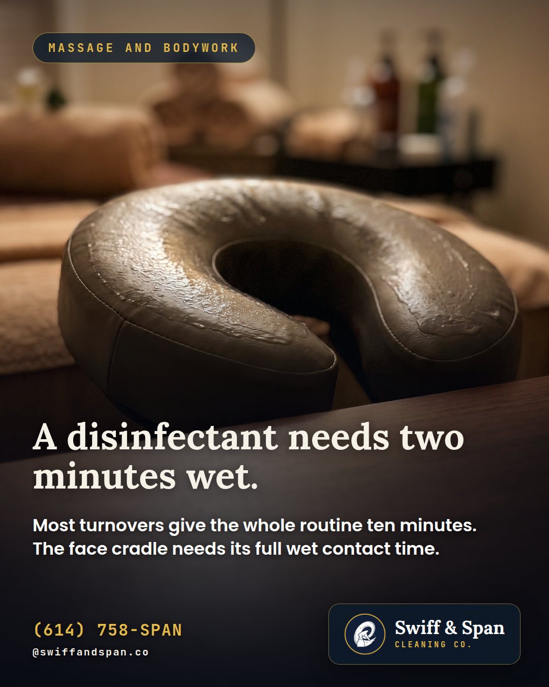 Swiff & Span photo card: A disinfectant needs two minutes wet.