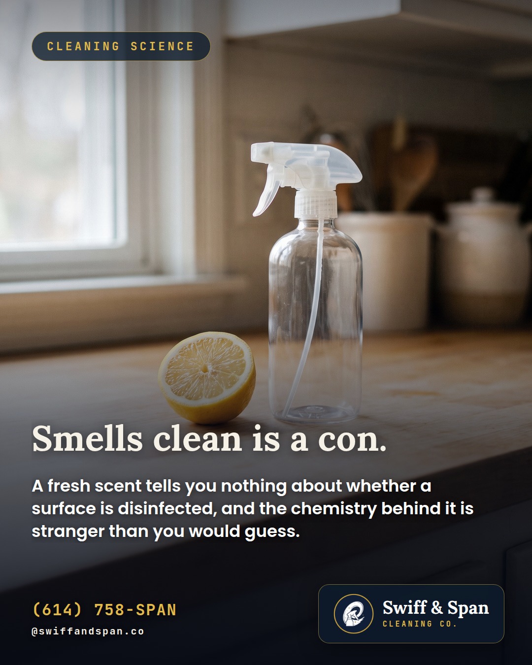 Swiff & Span photo card: Smells clean is a con.