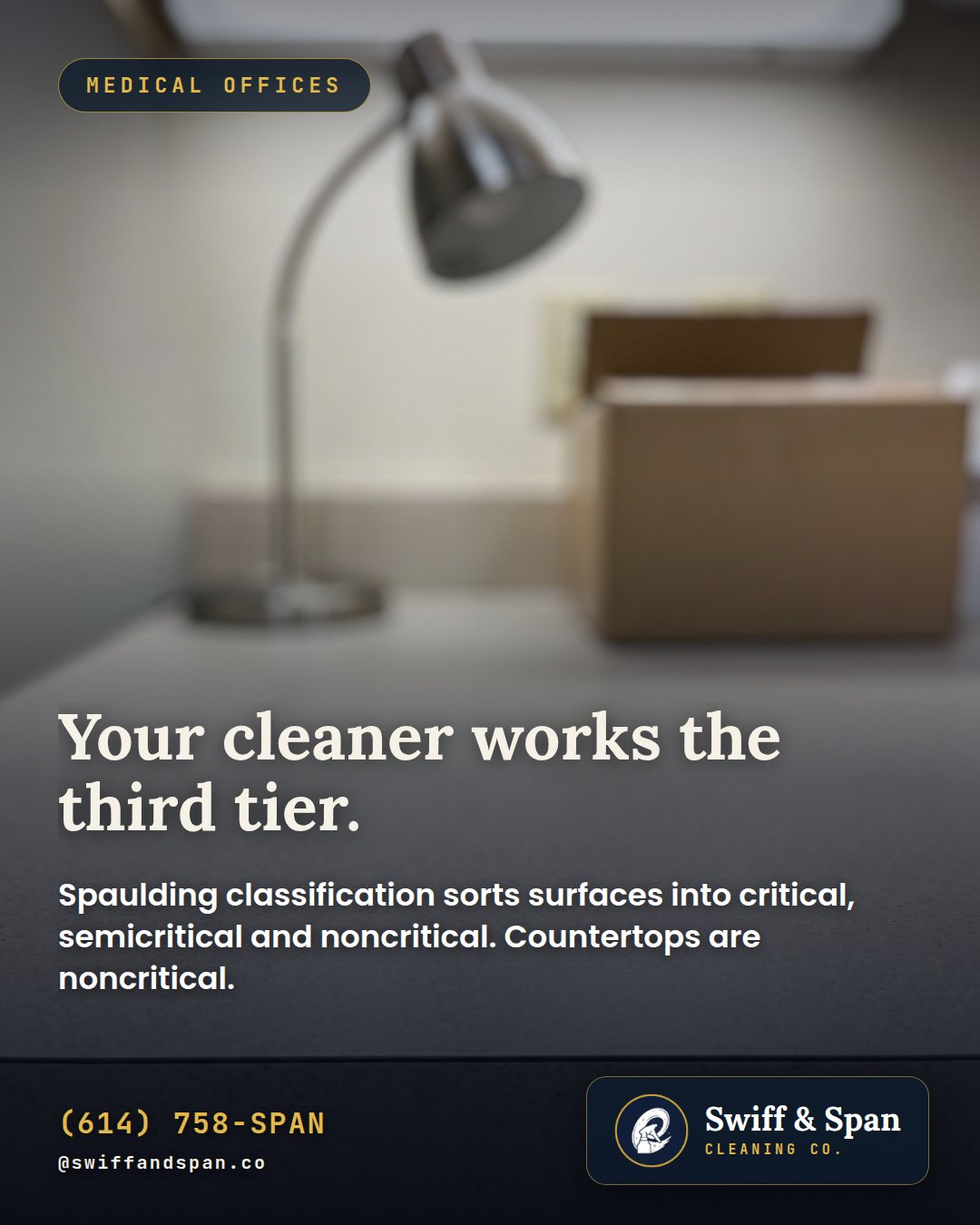 Swiff & Span photo card: Your cleaner works the third tier.