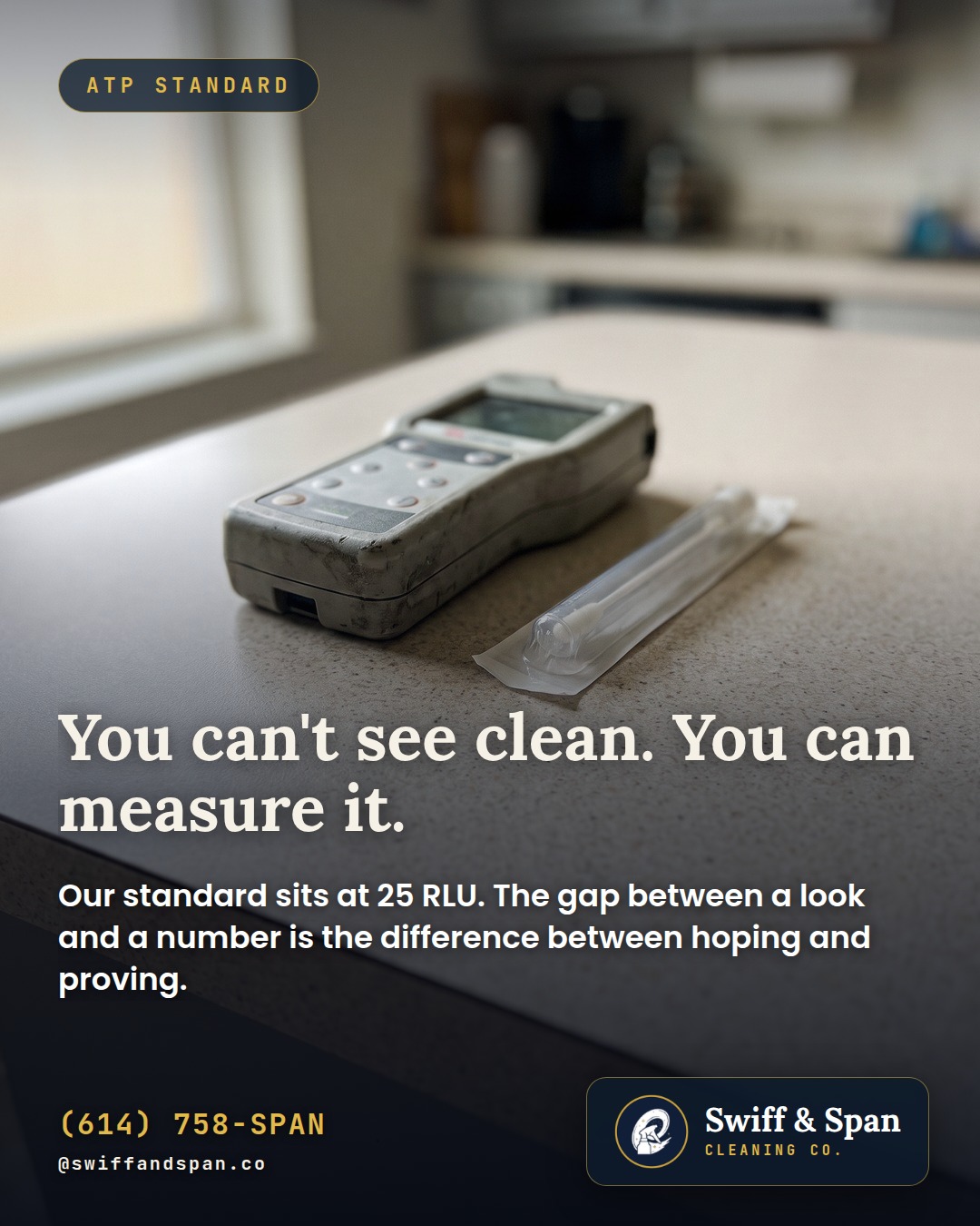 Swiff & Span photo card: You can't see clean. You can measure it.