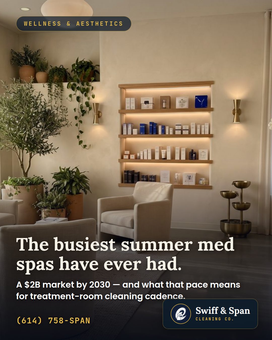 Swiff & Span info card: The busiest summer med spas have ever had.